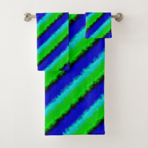 Blue Green Broken Glass Stripes Bath Towel Set
