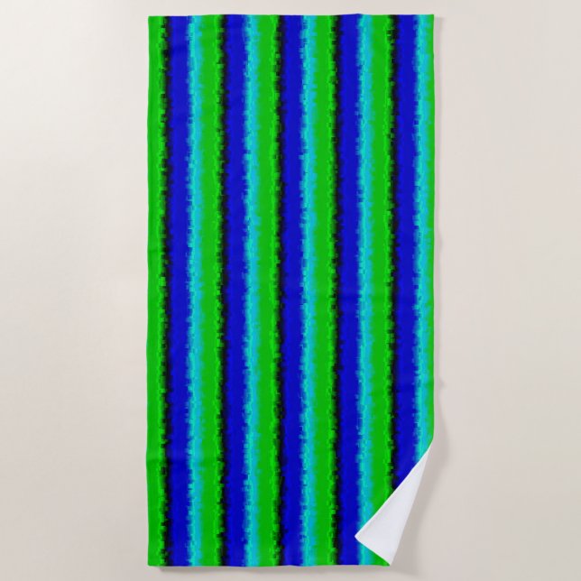 Blue Green Broken Glass Stripes Beach Towel (Front)