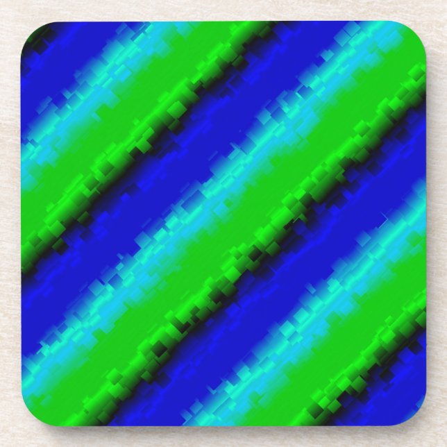 Blue Green Broken Glass Stripes Beverage Coaster (Front)