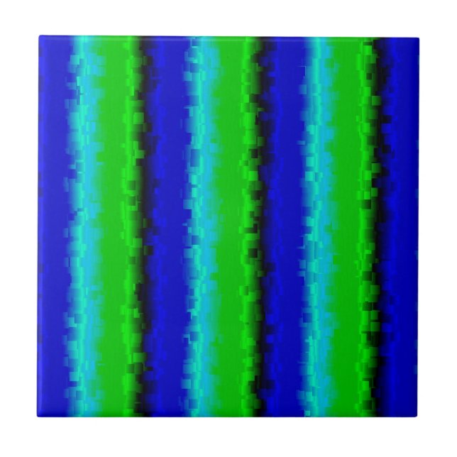 Blue Green Broken Glass Stripes Ceramic Tile (Front)