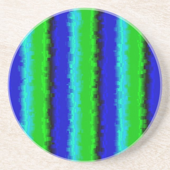 Blue Green Broken Glass Stripes Coaster (Front)
