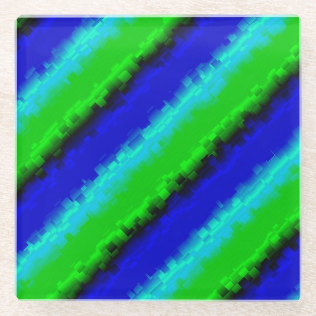 Blue Green Broken Glass Stripes Coaster (Front)
