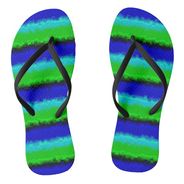 Blue Green Broken Glass Stripes Flip Flops (Footbed)