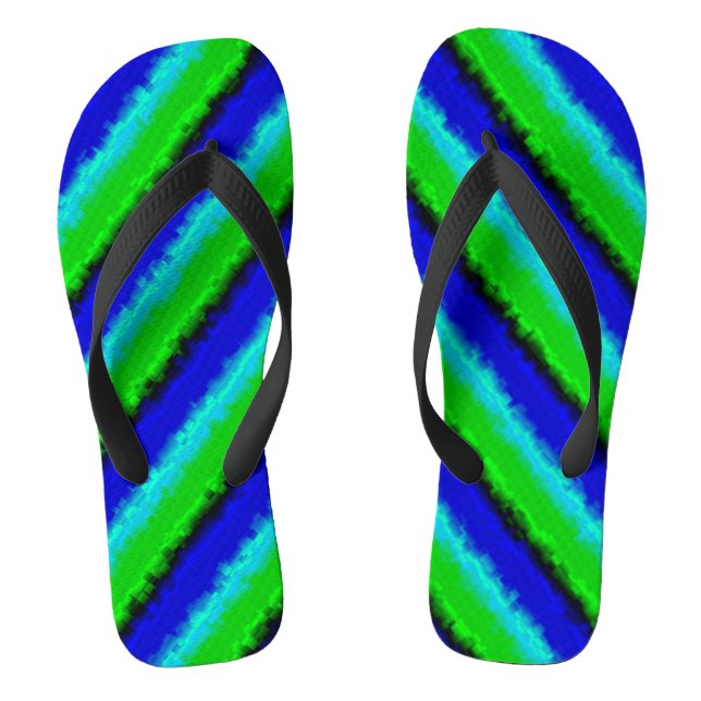Blue Green Broken Glass Stripes Flip Flops (Footbed)
