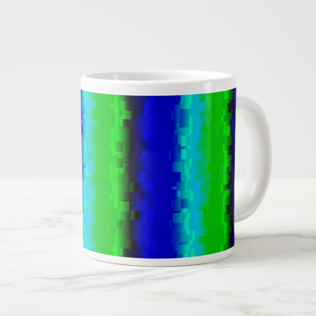 Blue Green Broken Glass Stripes Giant Coffee Mug (Front Right)
