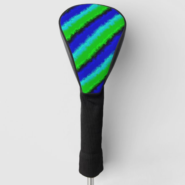 Blue Green Broken Glass Stripes Golf Head Cover (Front)