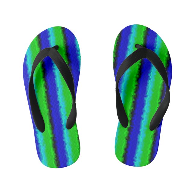 Blue Green Broken Glass Stripes Kid's Flip Flops (Footbed)