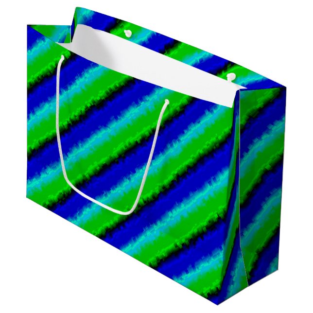 Blue Green Broken Glass Stripes Large Gift Bag (Front Angled)