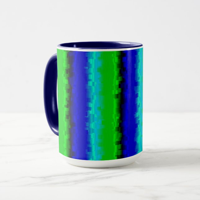 Blue Green Broken Glass Stripes Mug (Front Left)