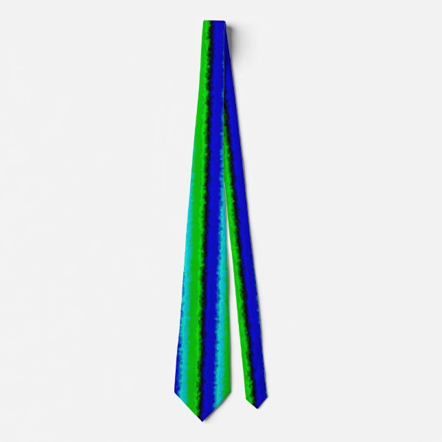 Blue Green Broken Glass Stripes Neck Tie (Front)