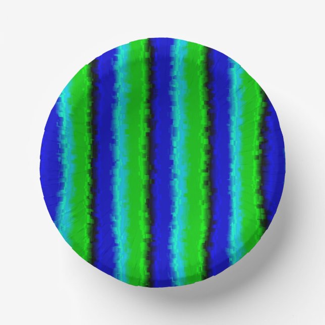 Blue Green Broken Glass Stripes Paper Bowls (Front)