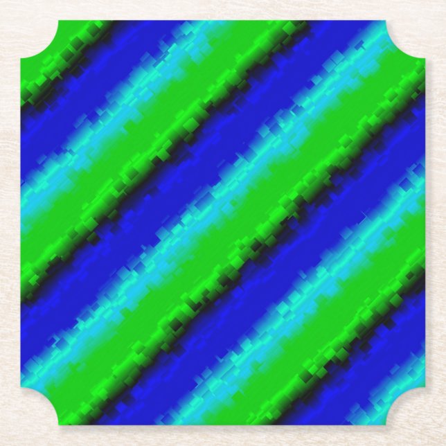 Blue Green Broken Glass Stripes Paper Coaster (Front)