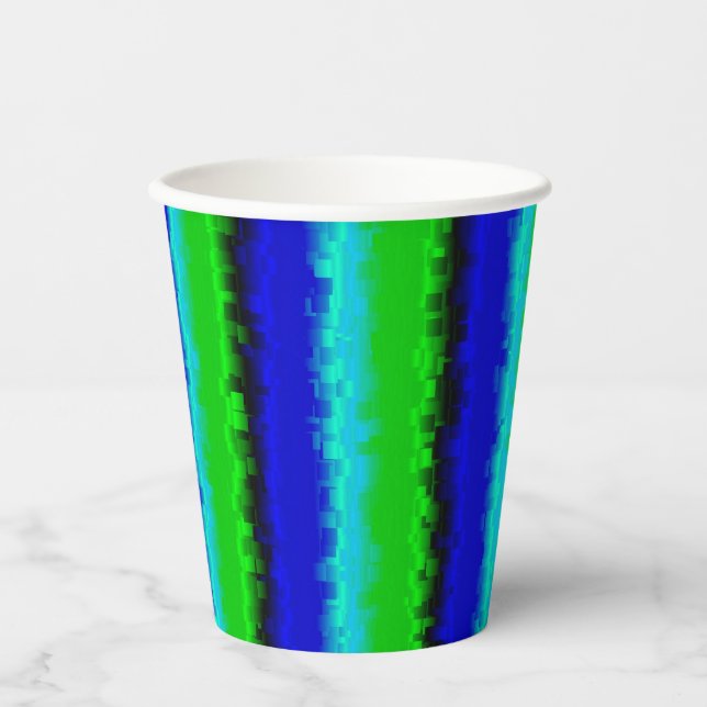 Blue Green Broken Glass Stripes Paper Cups (Front)