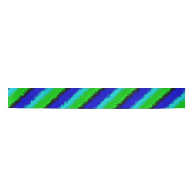 Blue Green Broken Glass Stripes Satin Ribbon (Front)