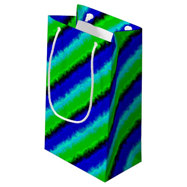 Blue Green Broken Glass Stripes Small Gift Bag (Back Angled)
