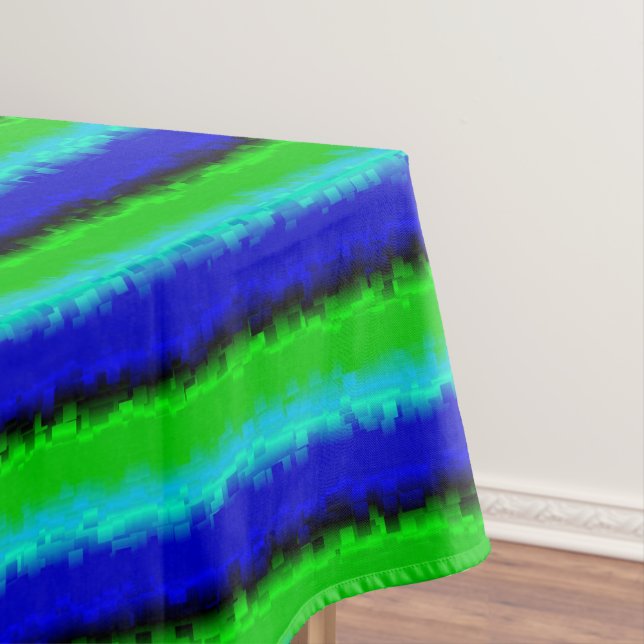 Blue Green Broken Glass Stripes Tablecloth (In Situ)
