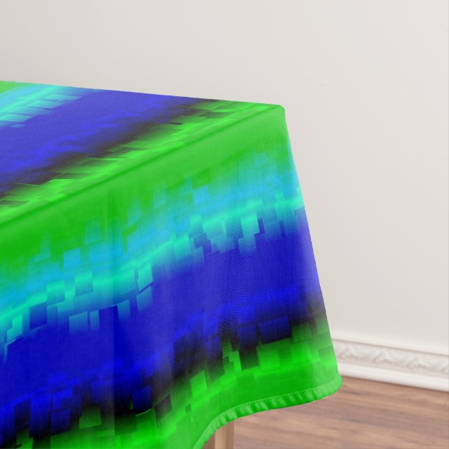 Blue Green Broken Glass Stripes Tablecloth (In Situ)