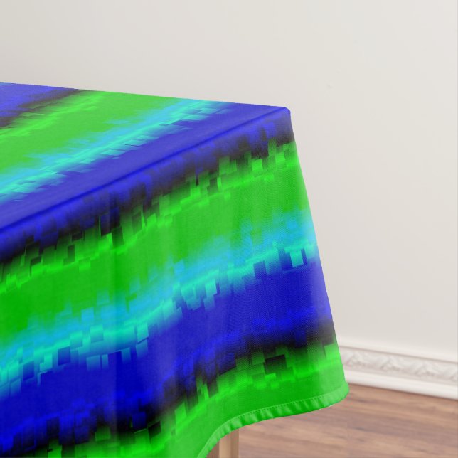 Blue Green Broken Glass Stripes Tablecloth (In Situ)
