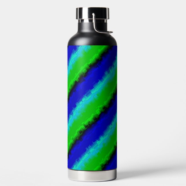 Blue Green Broken Glass Stripes Water Bottle (Left)