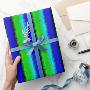 Blue Green Broken Glass Stripes Wrapping Paper