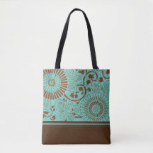 Blue-Green & Brown Flower Medallion (v1) Tote Bag