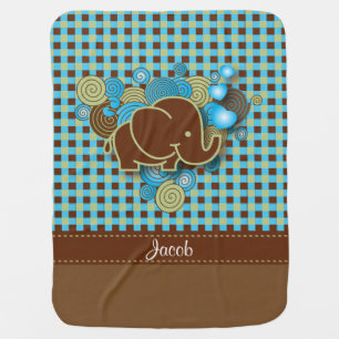 Blue, Green & Brown Plaid Baby Elephant Baby Blanket