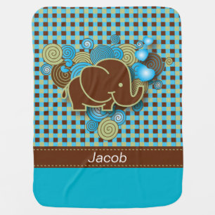 Blue, Green & Brown Plaid Baby Elephant Blanket