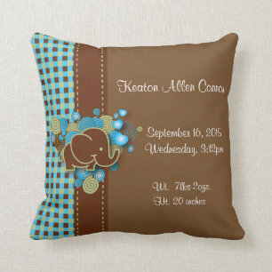 Blue, Green & Brown Plaid Baby Elephant Throw Pillow