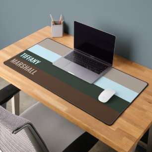 Blue Green Brown Stripes Pattern Name Desk Mat