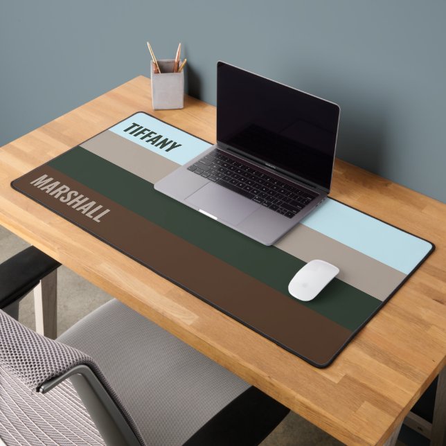 Blue Green Brown Stripes Pattern Name Desk Mat (Office 2)