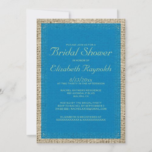 Blue &amp; Green Burlap Bridal Shower Invitations