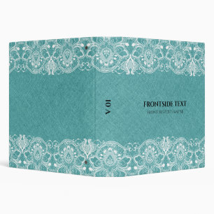 Blue-Green Burlap Linen Look & White Lace 3 Ring Binder