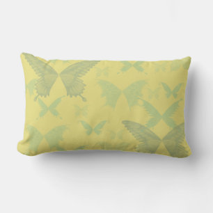 Blue Green Butterflies on Buttercup Yellow Lumbar Pillow
