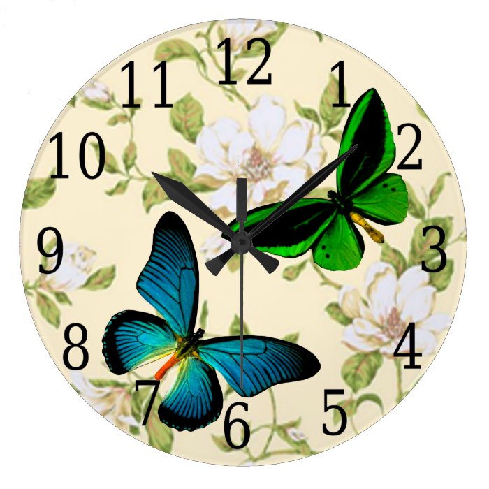 Blue & Green Butterflies On Dogwood Flowers Clock