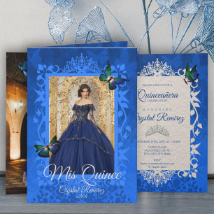 Blue, Green Butterflies Quinceanera Invitation