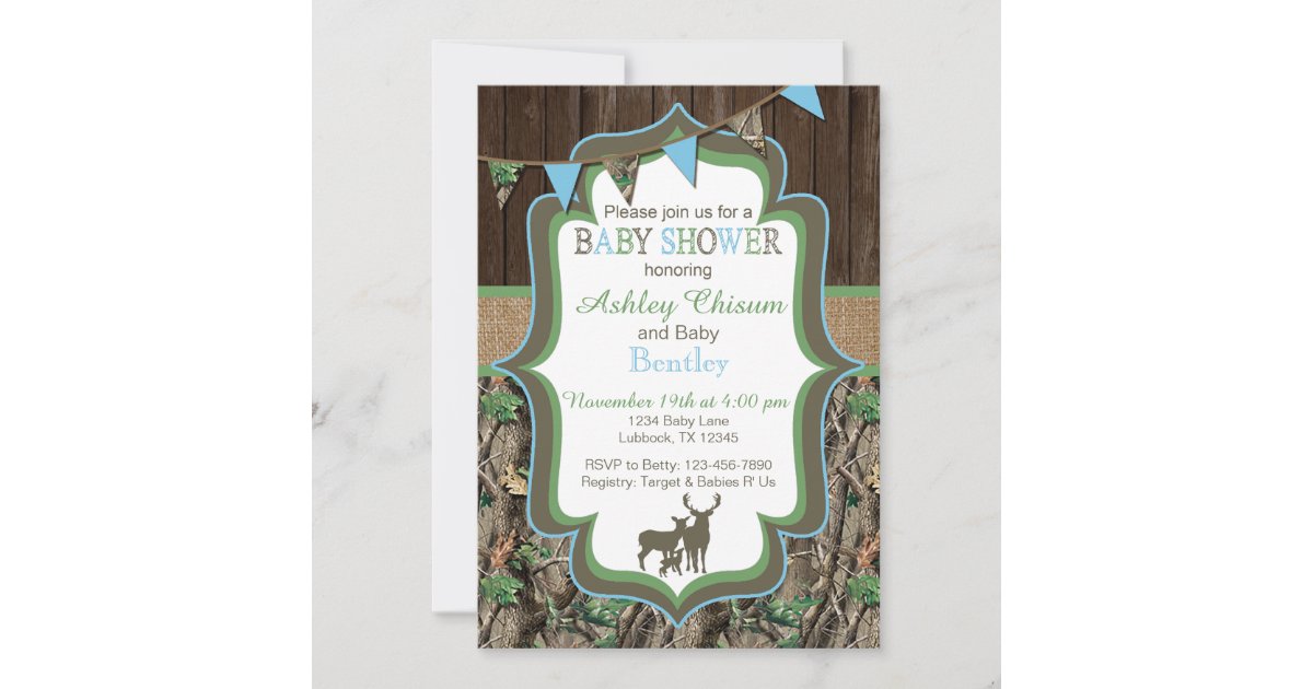 Blue Green Camo Baby Shower Invitation | Zazzle