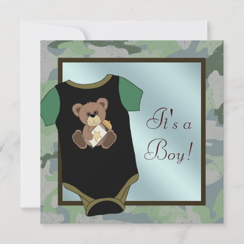 Blue Green Camouflage Baby Boy Shower Invitations