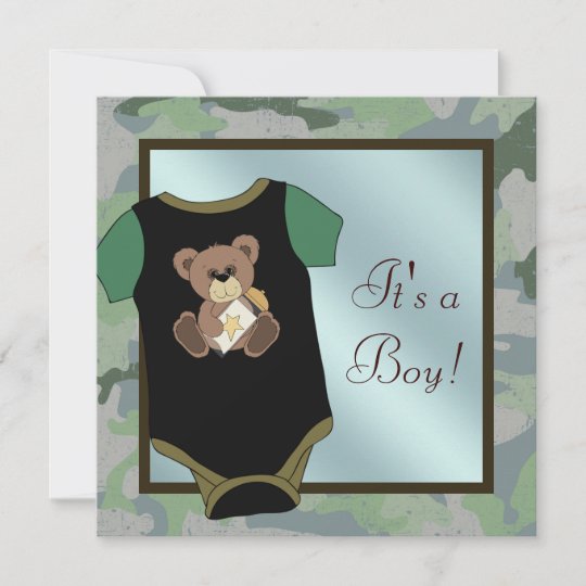 Blue Green Camouflage Baby Boy Shower Invitations | Zazzle.com