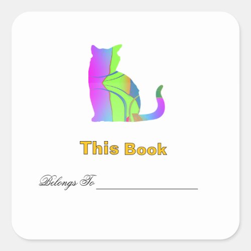 Blue Green Cat Design Bookplate