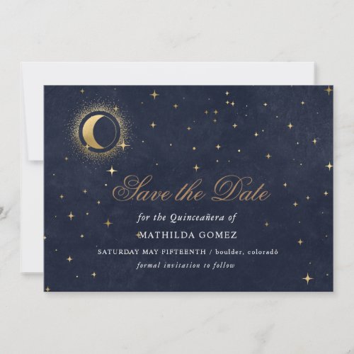 Blue Green Celestial Quinceañera save the date 