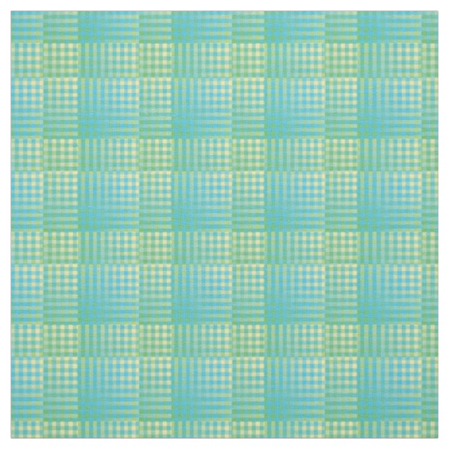 Blue Green Checker Abstract Pattern Fabric (Swatch)