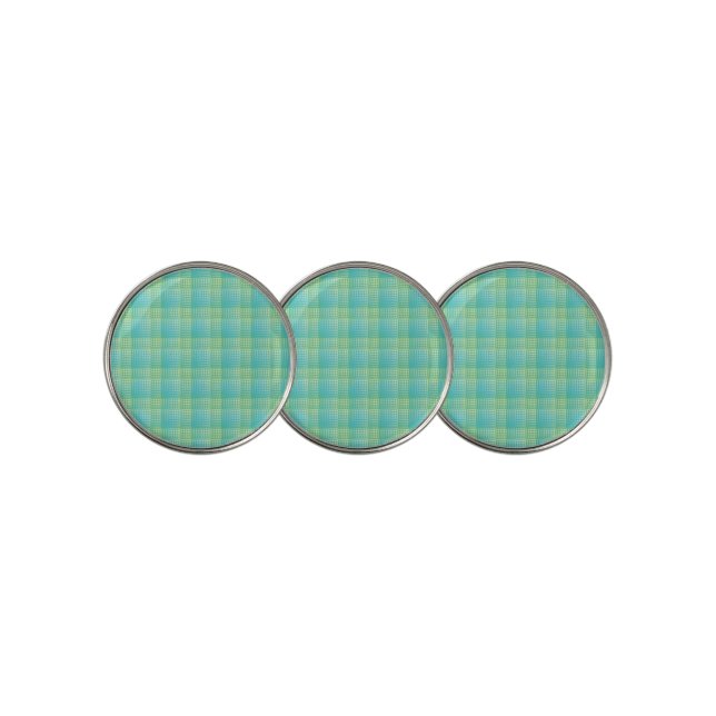 Blue Green Checker Abstract Pattern Golf Ball Marker (3 Up)