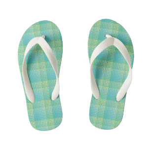 Blue Green Checker Abstract Pattern Kid's Flip Flops