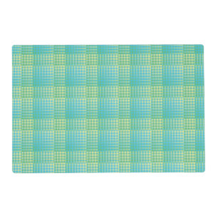 Blue Green Checker Abstract Pattern Laminated Placemat