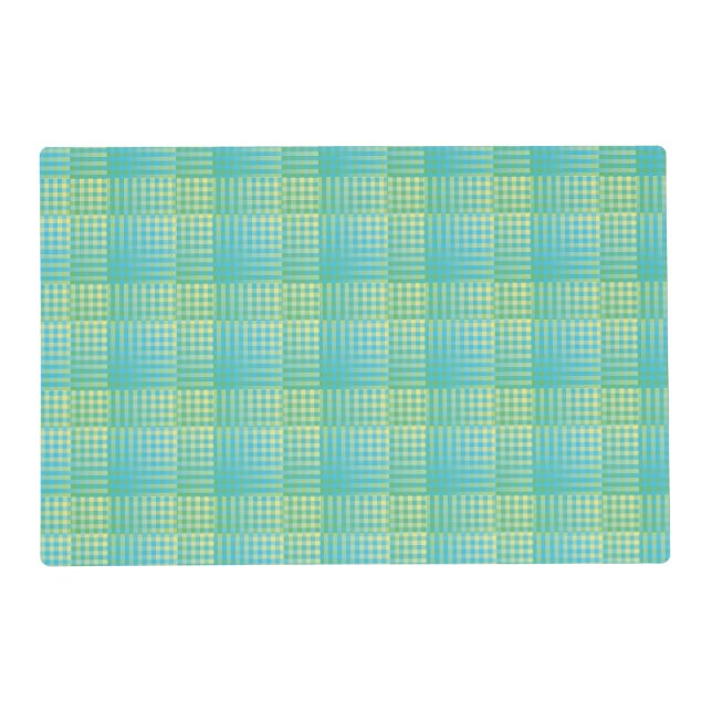 Blue Green Checker Abstract Pattern Laminated Placemat (Front)