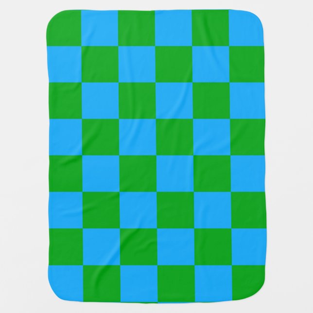 Blue Green Checkered Check Pattern Baby Blanket (Front)