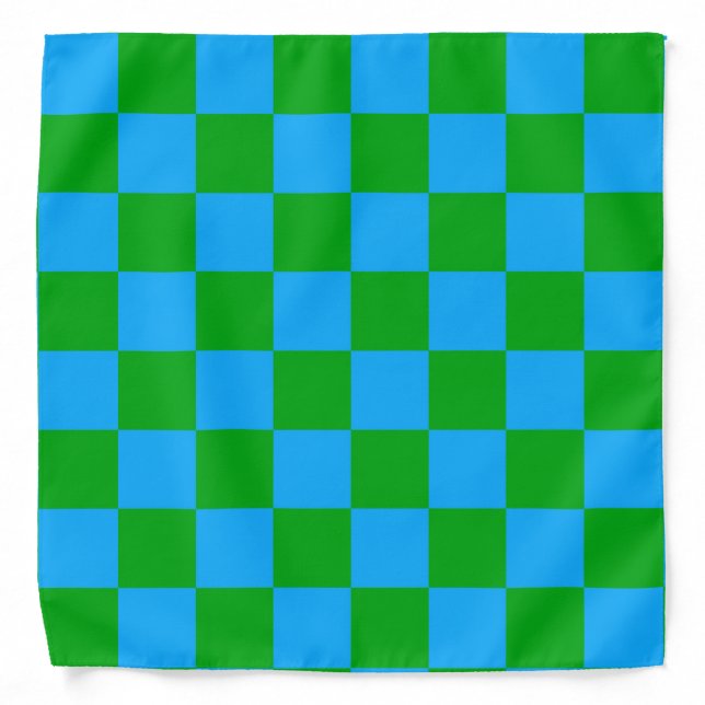 Blue Green Checkered Check Pattern Bandana (Front)