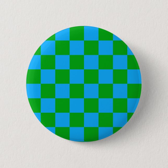 Blue Green Checkered Check Pattern Button (Front)