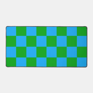 Blue Green Checkered Check Pattern Desk Mat