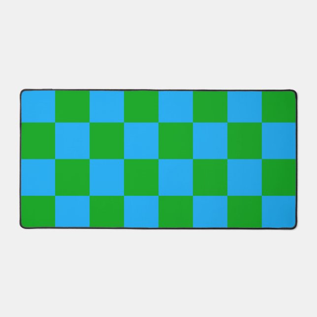 Blue Green Checkered Check Pattern Desk Mat (Front)